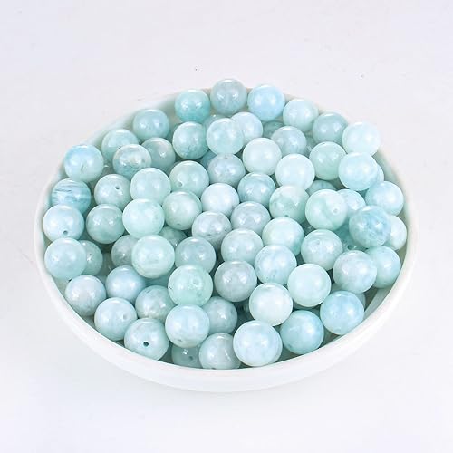 Miniatura 2 de Zhe Ying Cuentas de piedra natural, aguamarina pulida, redondas, lisas, para fabricación de joyas, de 15 pulgadas (aguamarina, 0.236-0.256 in)