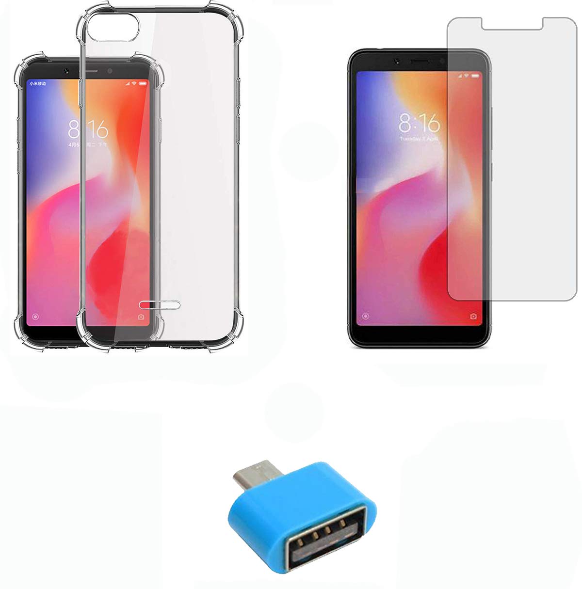 YOFO Combo for Mi Redmi 6A Transparent Back Cover + Matte Screen Guard with Free OTG Adapter (B08XWCM336) Amazon Price History, Amazon Price Tracker