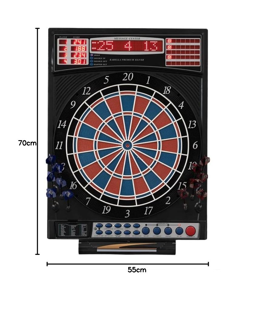 Dartautomat Premium Silver, elektronische Dartscheibe mit High-End Level 41 Spiele, Profi 2-Loch Turnierausführung, LED-Anzeigen, inkl. 12 Softdarts