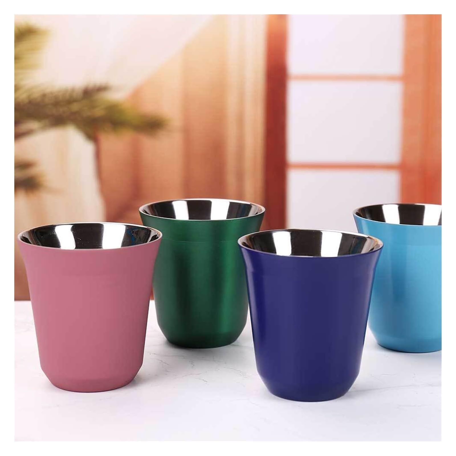 Becher Tassen 160 ml Espressotassen aus Edelstahl for Kaffee, Milch, Wasser, Getränke, Frühstück, isoliert Kaffeebecher (Color : Sky blue)