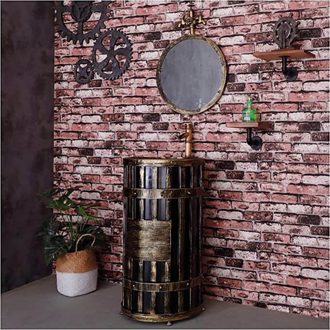 Mueble de baño industrial de bronce con espejo y estructura robusta de alta gama 5