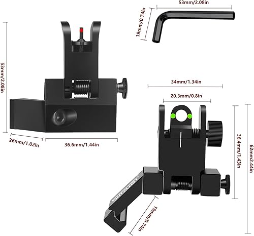 Miniatura 6 de SHTALHST Miras de hierro, mira abatible de 45 grados, mira delantera y trasera, mira de hierro canted con puntos rojos y verdes de fibra óptica para