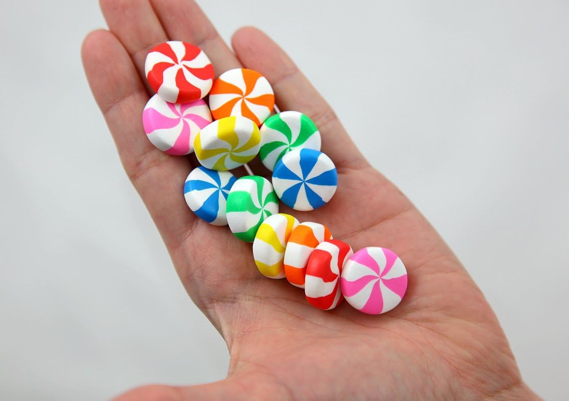 Fake Peppermint Candy - 20mm Big Chunky Peppermint Swirl Candy Drop Clay or Resin Cabochons - 6 pcs Set