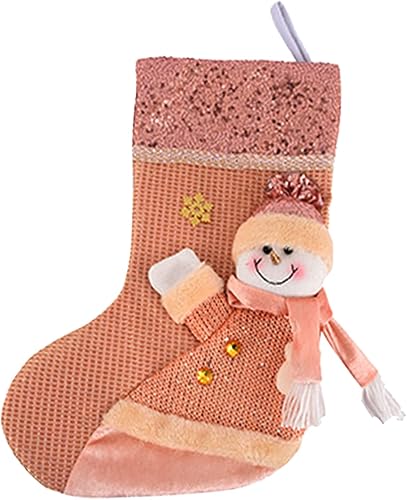 DFDG 16.5" × 10.2" inch Christmas Stockings with Pattern, Pink Christmas Stockings with Sequins for Christmas Holiday Xmas Gift, 1PC