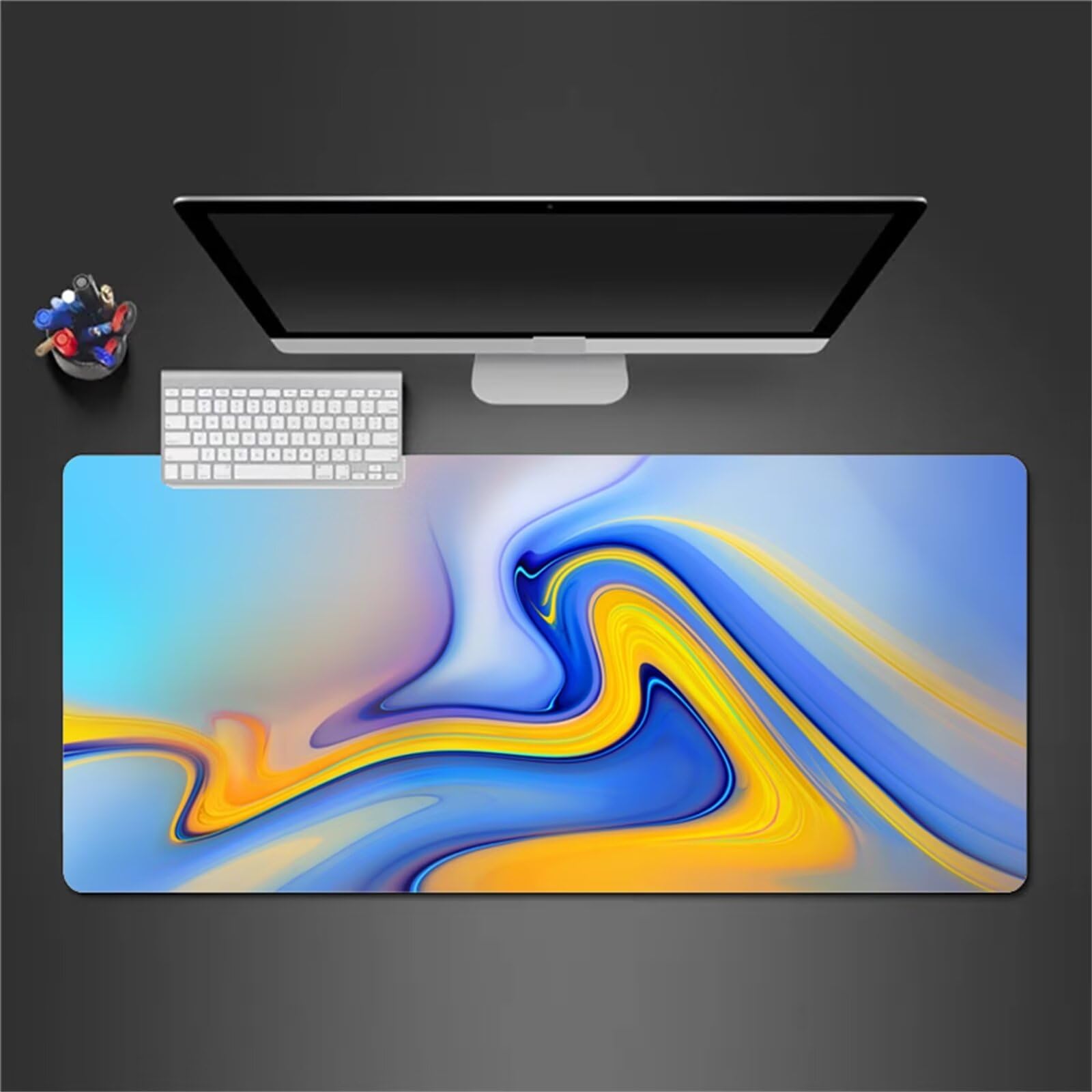 Alfombrilla Raton Gaming XXL 1200x600x2cm Alfombrilla de Ratón Grande Alfombrilla Gaming de Escritorio con Base Antideslizante para Gamers PC y Portátil (Azul Amarillo)