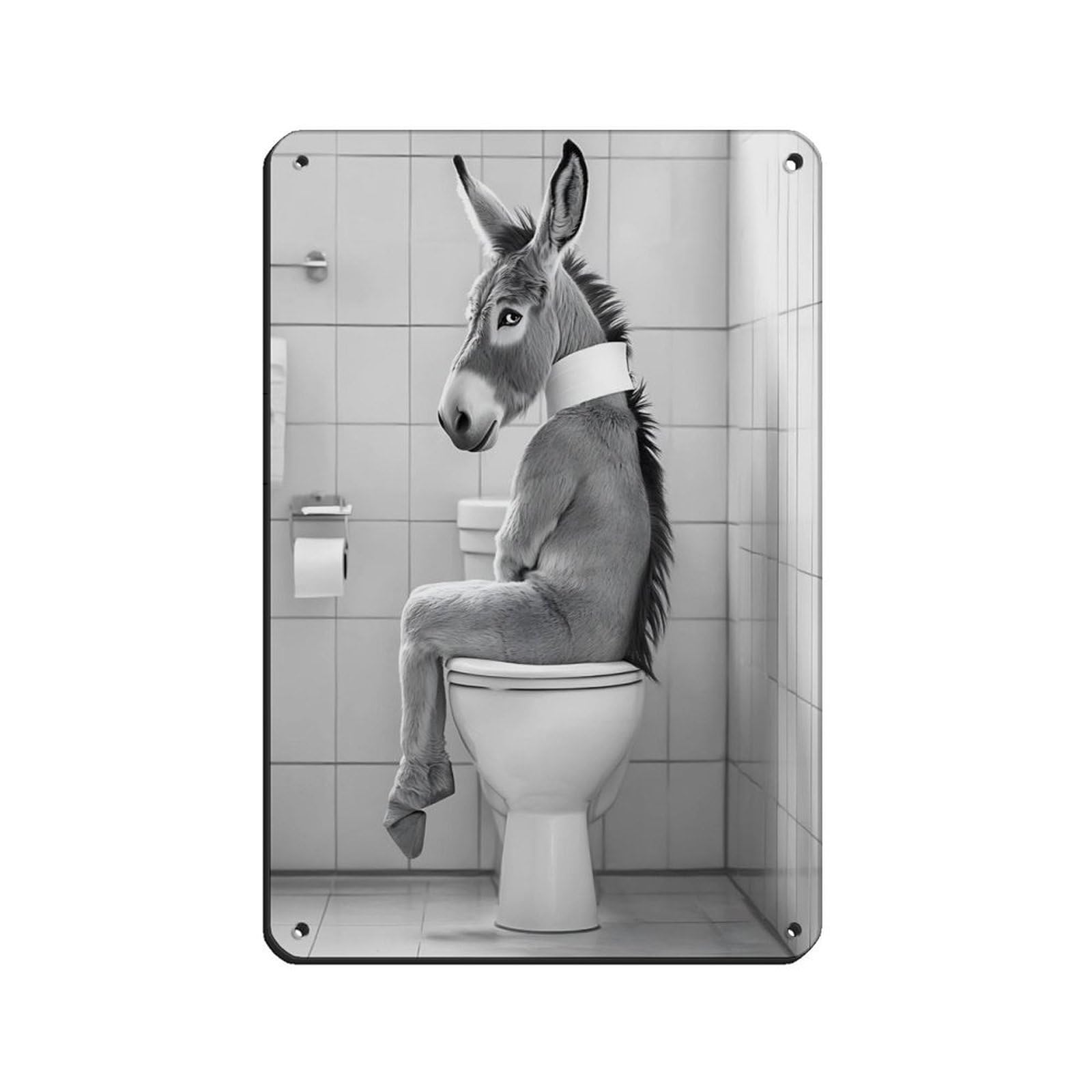 Lxwnze 20L X 30W Cm Humorous Donkey Bathroom, Funny Animal Retro Poster Metal Tin Sign Chic Art Retro Iron Painting Bar People Cave Cafe Family Garage Poster Wall Decoration 8X12inch(20X30cm)