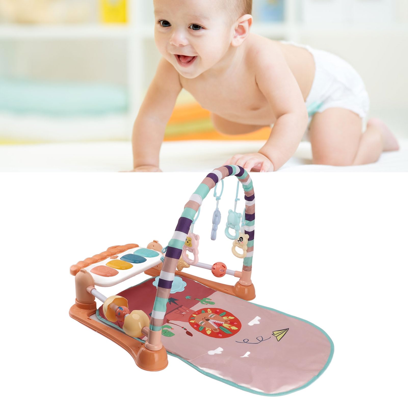 RiToEasysports Alfombra de Juegos para bebé, Pedal Musical para bebé, Actividad Musical, Piano, Gimnasio, Estera Acolchada para el Tiempo Boca Abajo con Vallas Protectoras (PINK)