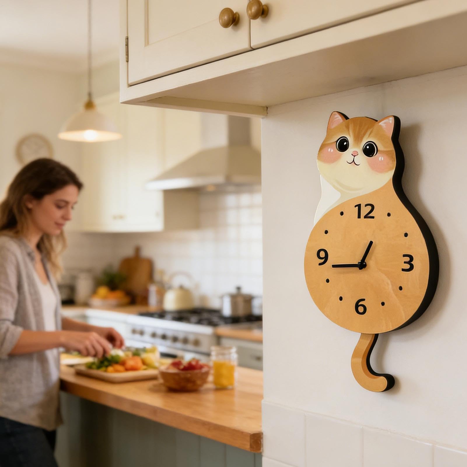 Zegary Ścienne do Pomieszczeń Cichy Kot z Cyfrowym Czasomierzem oraz | Nowoczesny Zegar Ścienny do Wnętrz do Salonu Sypialni Kuchni Biura i Pokoju Dziecięcego