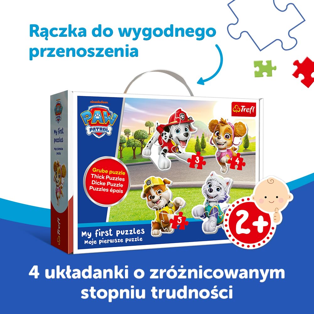 Trefl - Paw Patrol, Kochane pieski - 4 Duże Układanki Kształtowe dla Najmłodszych, od 3 do 6 Elementów, dla Dzieci od 2 lat