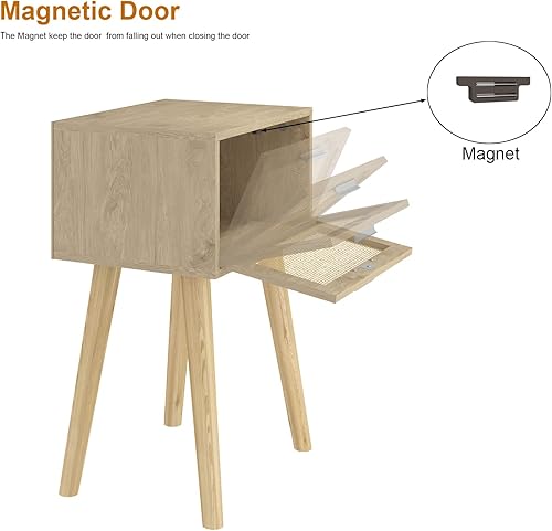 Miniatura 33 de LAATOOREE Mesita de noche, juego de 2 unidades, mesa auxiliar pequeña con puerta de ratán, estilo bohemio para dormitorio, sala de estar, color