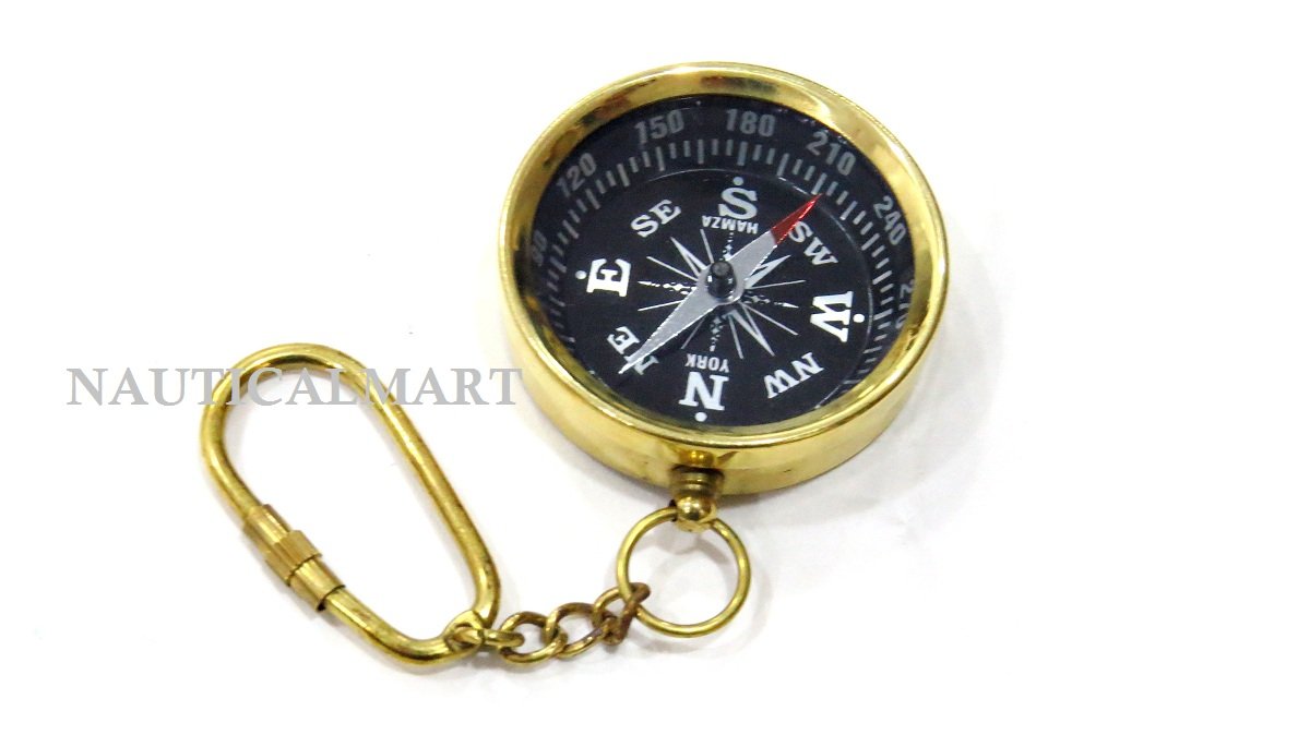 NauticalMart Pocket Compass Keychain Accessory for Camping, Hiking, Navigation Direction Mini Brass Compass Birthday Gift, Baptism Gift