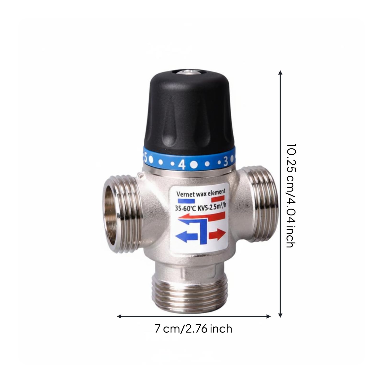 Almencla Valvola Termostatica di Miscelazione Valvola di Controllo Temperatura Miscelatore Termostatico Raccordo Idraulico Corpo in Ottone Nichelato, DN25 35-60℃