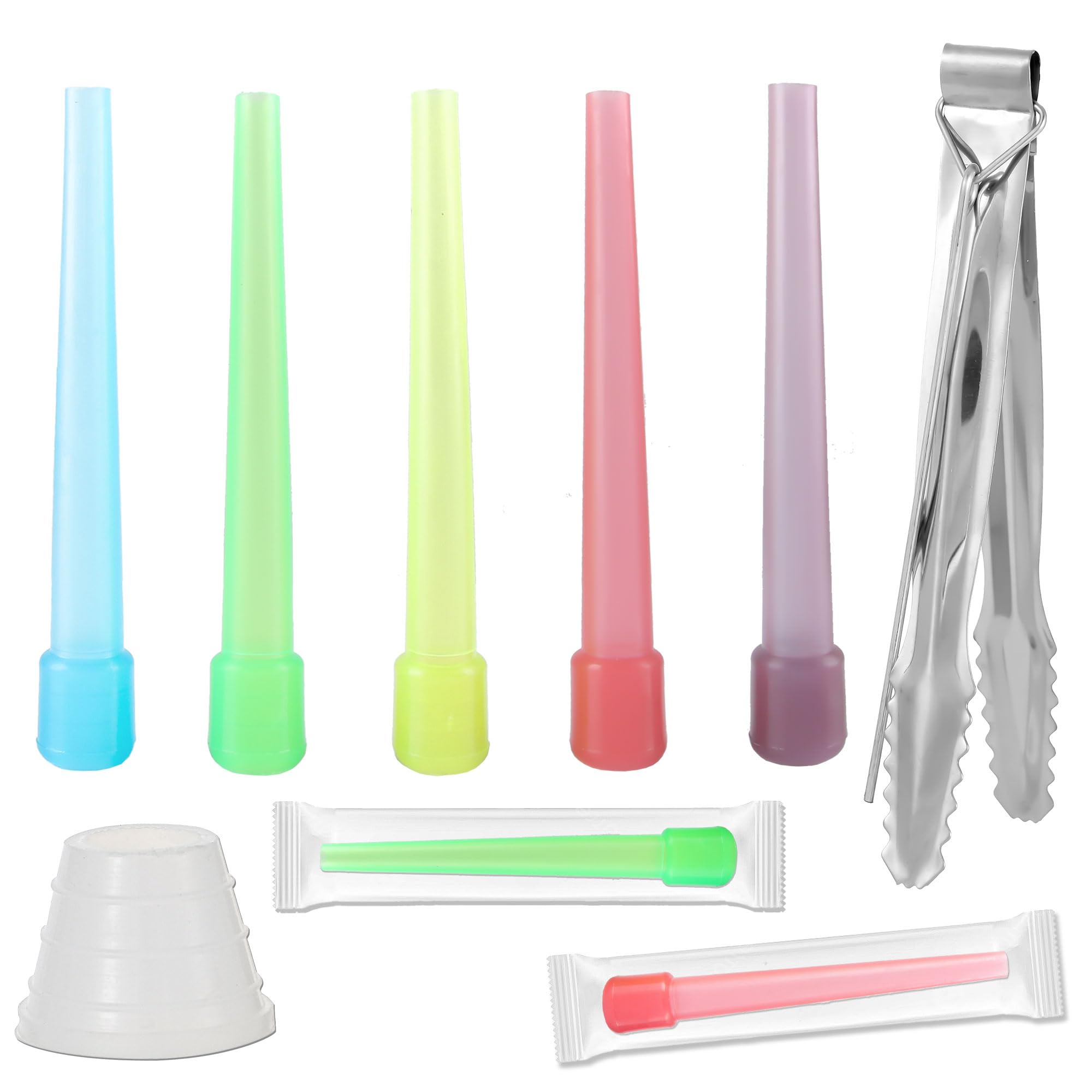 100PCS Hookah Tips Disposable with Hookah Hose Grommets Tongs Practical Hookah Accessories Set Individual Wrapped Multi-Color Mouth Tips
