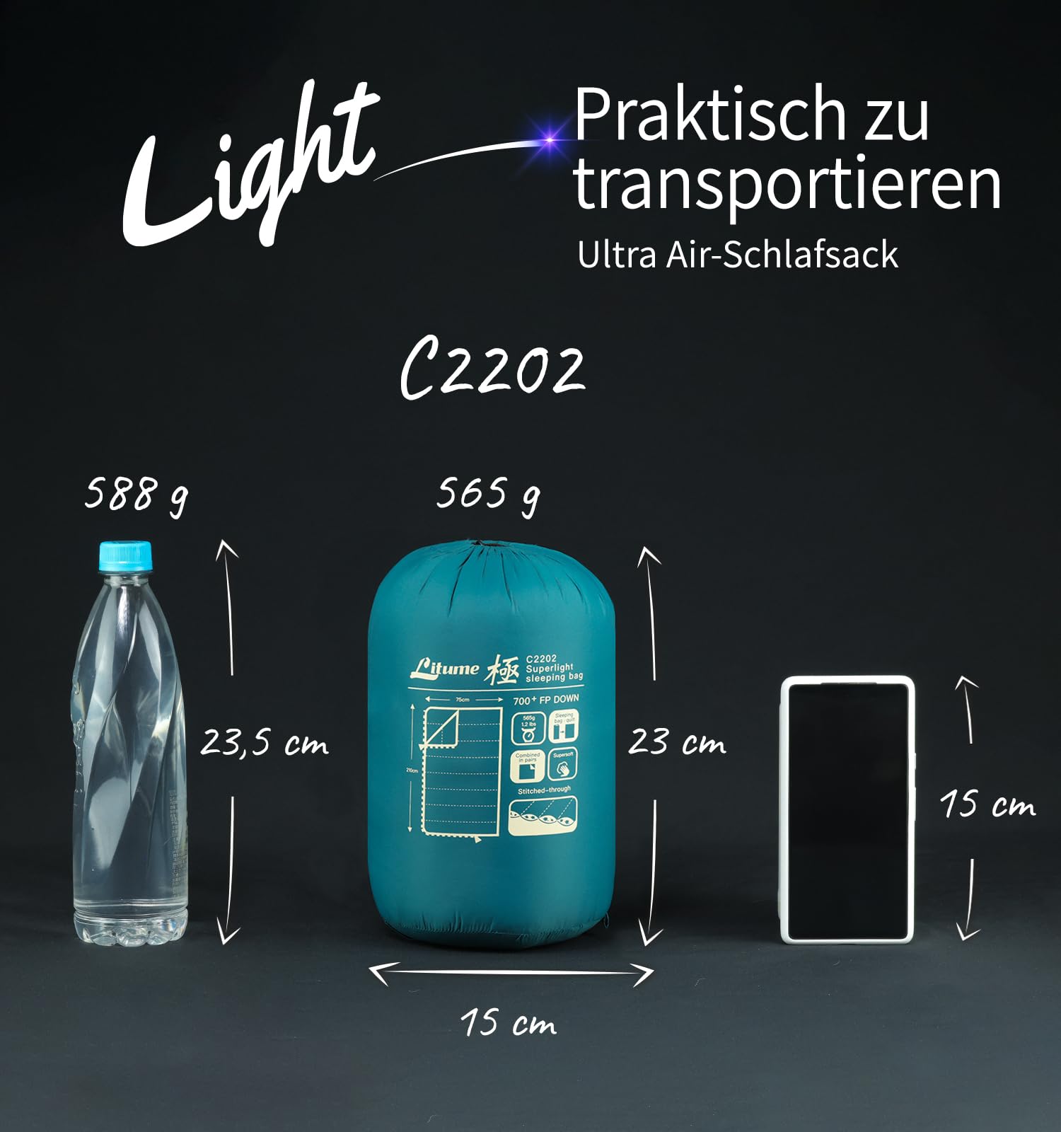 Litume 565g,Die komfortable Temperatur von15°C kombinierbarer Daunenschlafsack, Leichter, kompakter Schlafsack für Erwachsene, Doppelschlafsack, zum Wandern, Camping, für die Familie