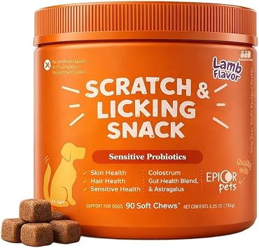 DOGETSK 90 Pieces of Dog Health Omega 3 chewable Tablets, Light Beige Lamb Flavor and Fur Supplement, containing probiotics Omega to Relieve Scratching | Dog Skin Licking and Fur Care