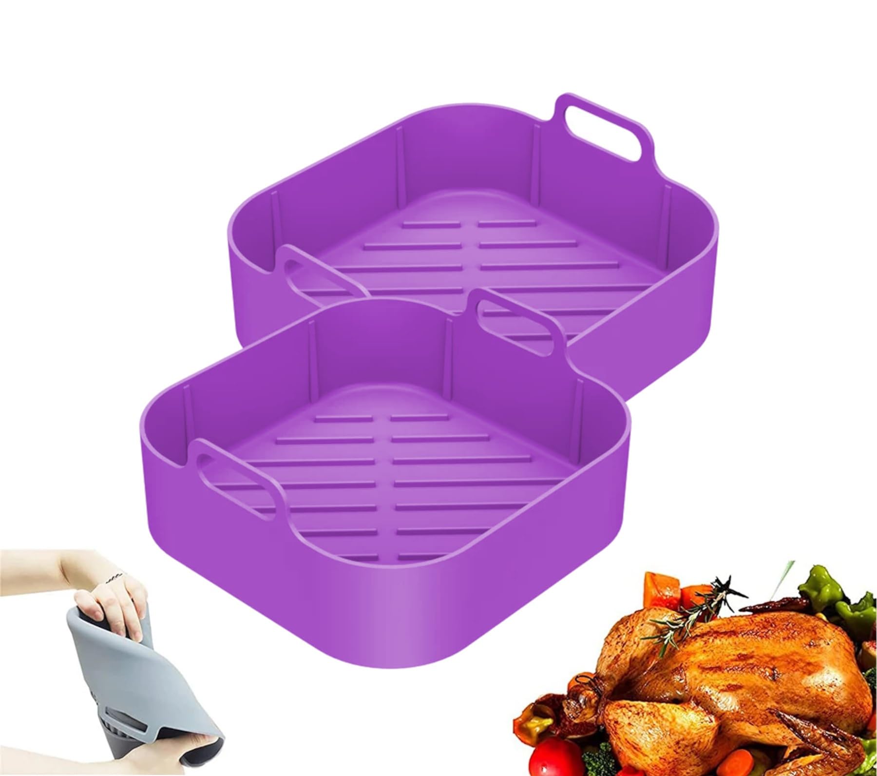 Forma de Silicone para Air Fryer Kit 2un 18cm Cesta Reutilizável Antiaderente Quadrada Litwod para Forno Micro-ondas Geladeira Fácil Limpeza Resistente ao Calor