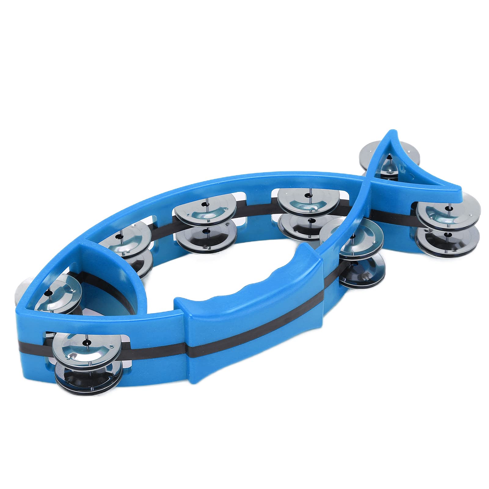 Fish Shaped Hand, Tambourine Bell Smooth Double Row Bells Shaking Tambourines Musical Rhythm Instrument for ChildrenRed Percussion Instruments Tambourines (Blue)