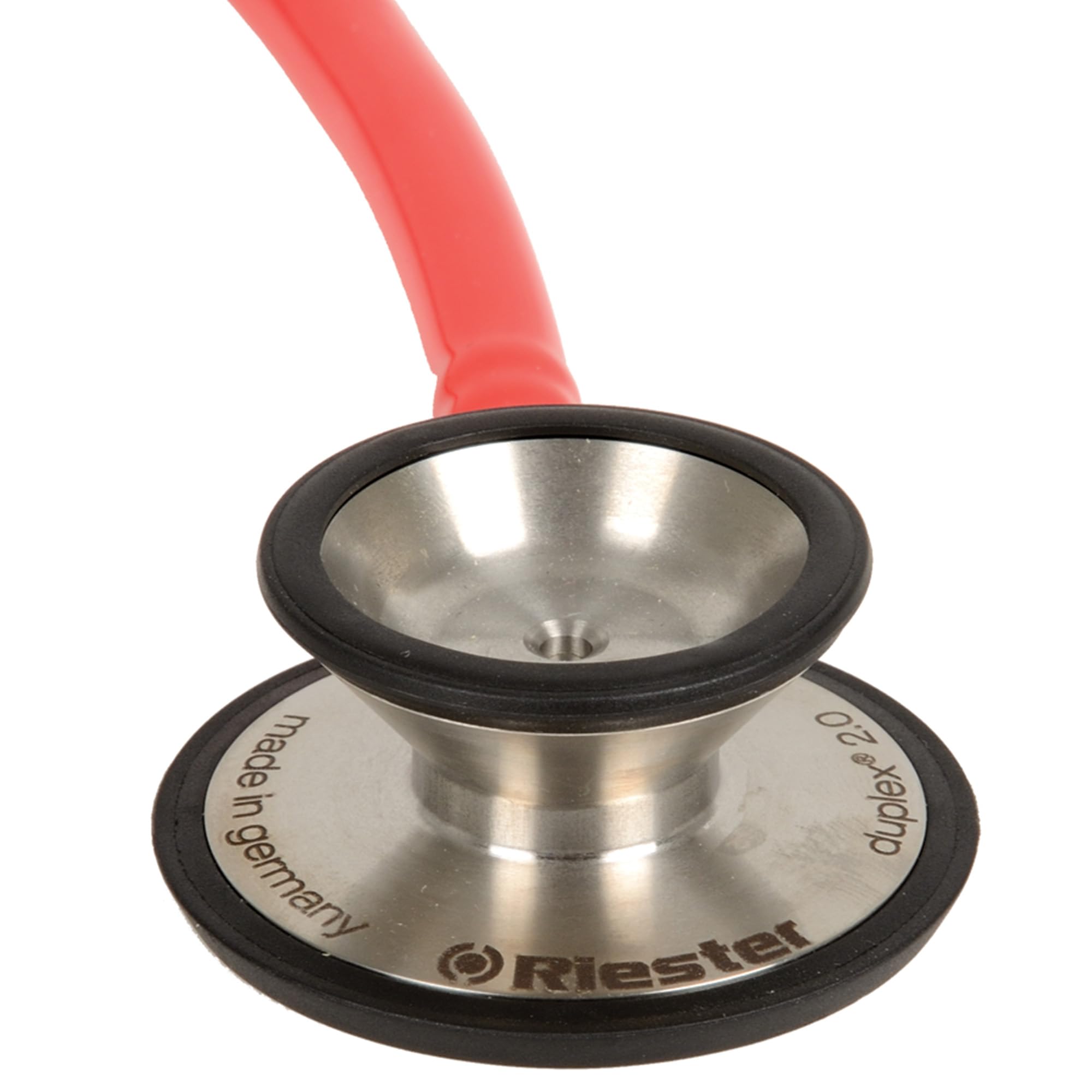 Riester - Estetoscopio Duplex 2.0, alto rendimiento acústico, con placa por nombre, aceitunas de repuesto y membrana, acero inoxidable, para adultos, rojo, 32336