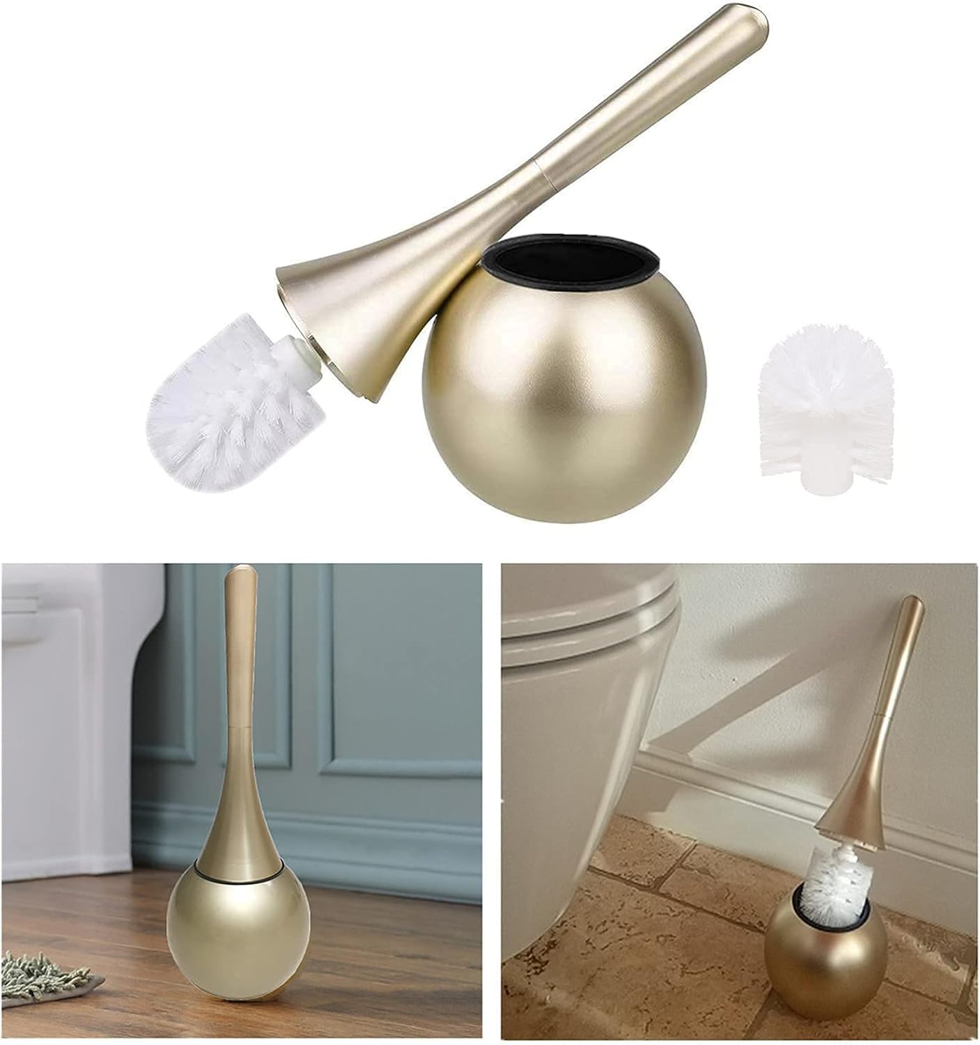Juego de escobilla y soporte, escobilla de inodoro y soporte, cepillo de baño creativo, soporte para escobilla de inodoro, blanco, 38 x 14 cm