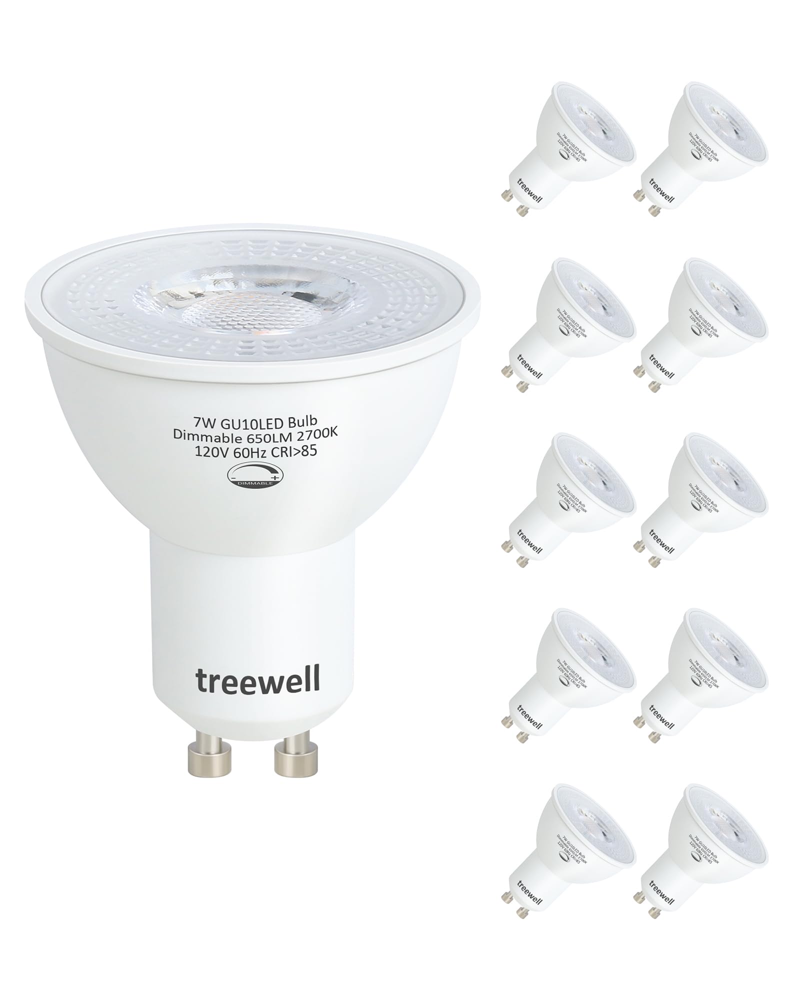 GU10 LED Dimmable Bulb, 2700K 650LM Soft Warm White LED Light Bulb,7W Track Lighting Bulb(50W Halogen Equivalent), GU10 LED Spotlight Bulb for Kitchen, Bedroom, Living Room, 10 Pack, ETL Listed