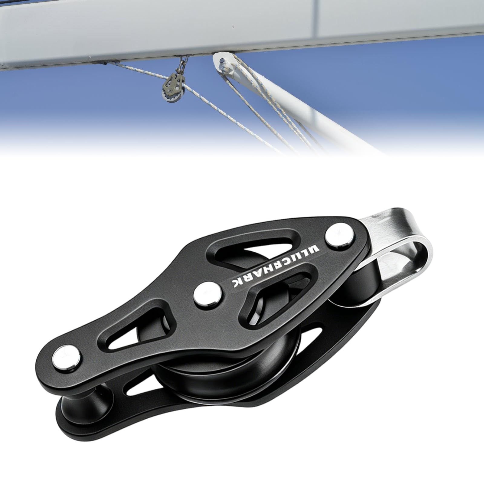 Flaschenzugblock aus Aluminiumlegierung mit einzelnem Radkanal und oberer Metallschlaufe für Marine Takelage, Seilführung und Hardware Setup für Dockleinen Rollenblock für Dockleinen, Führung