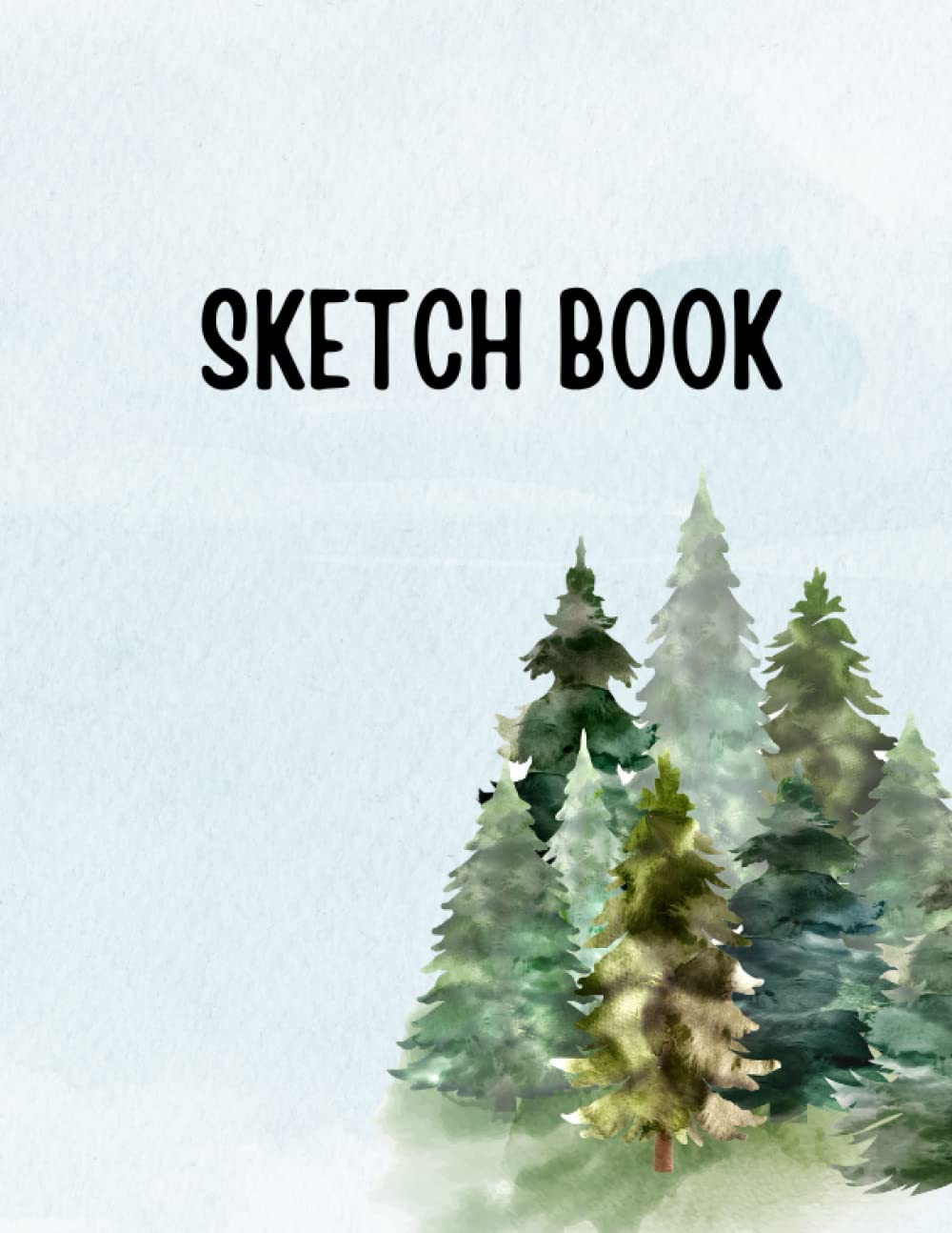 Soft Blue and Green Watercolor Natural Sketch Book: 8.5"x11" , 100 Sheets , White