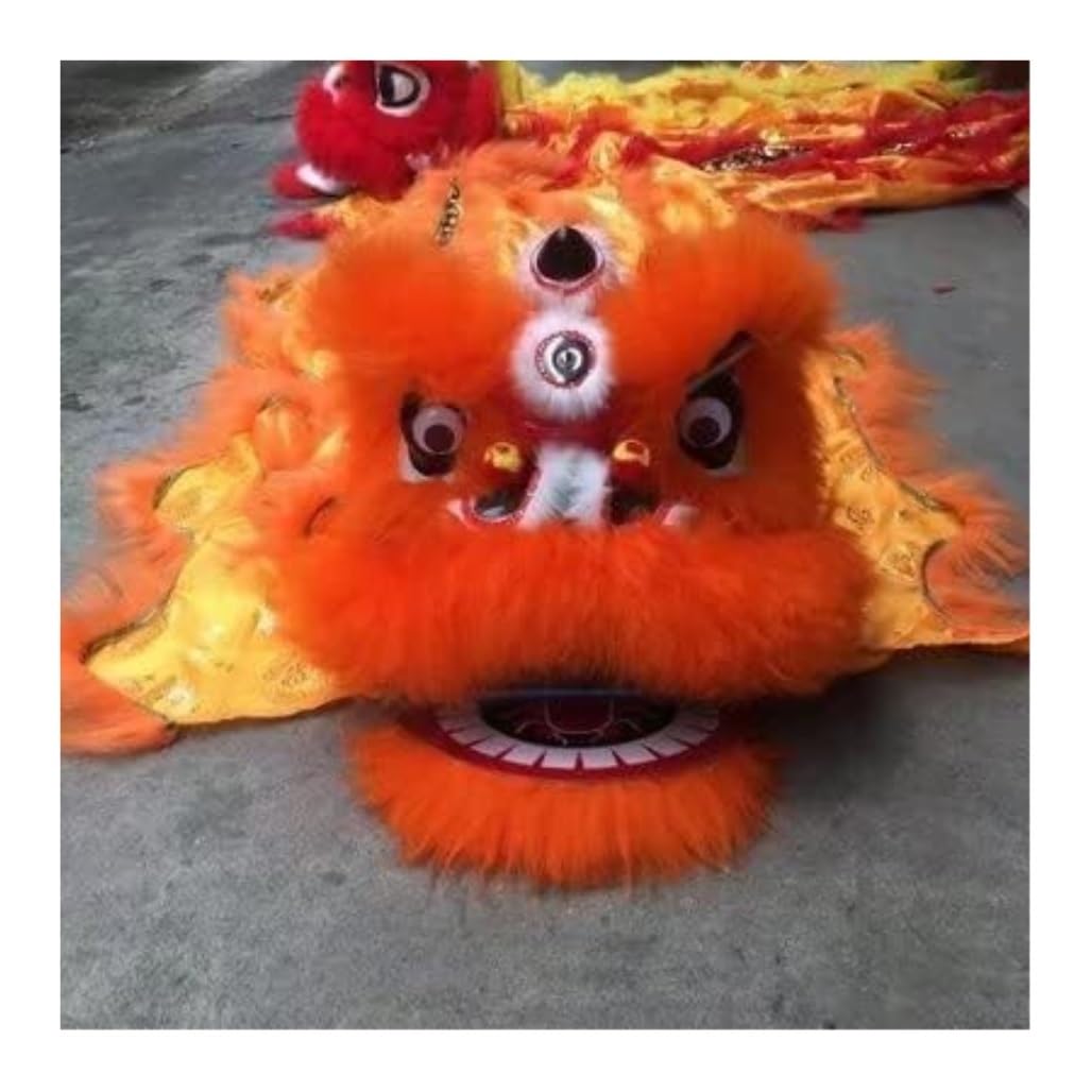 Krxsobnv Orange Lion Dance Clothes, Dragon Dance Artificial Wool Lion Head Performance Set Folk Costume