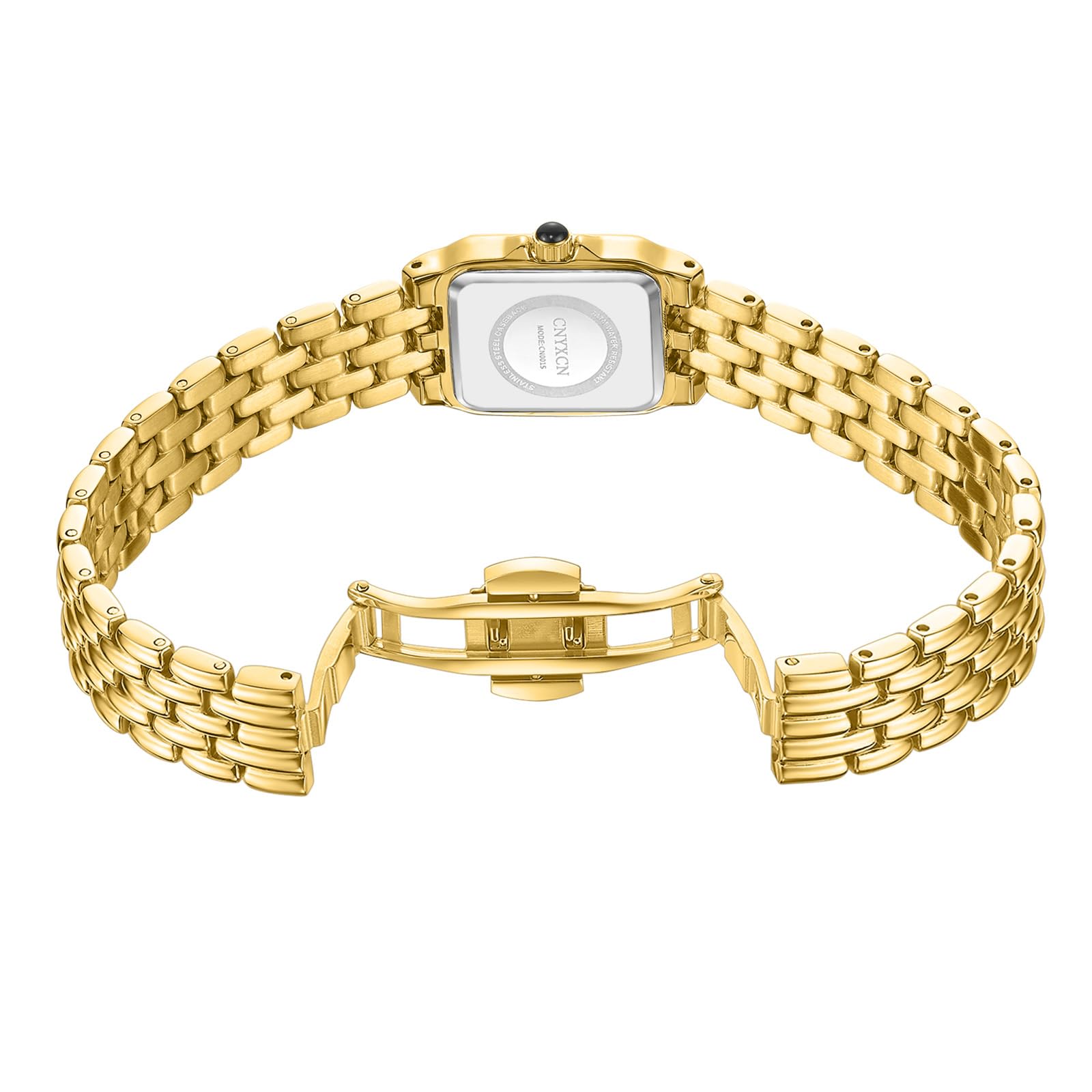 CNYXCN Relojes dorados para mujer con caja rectangular, esfera romana, pulsera vintage, fecha automática, resistente al agua, herramienta de ajuste incluida