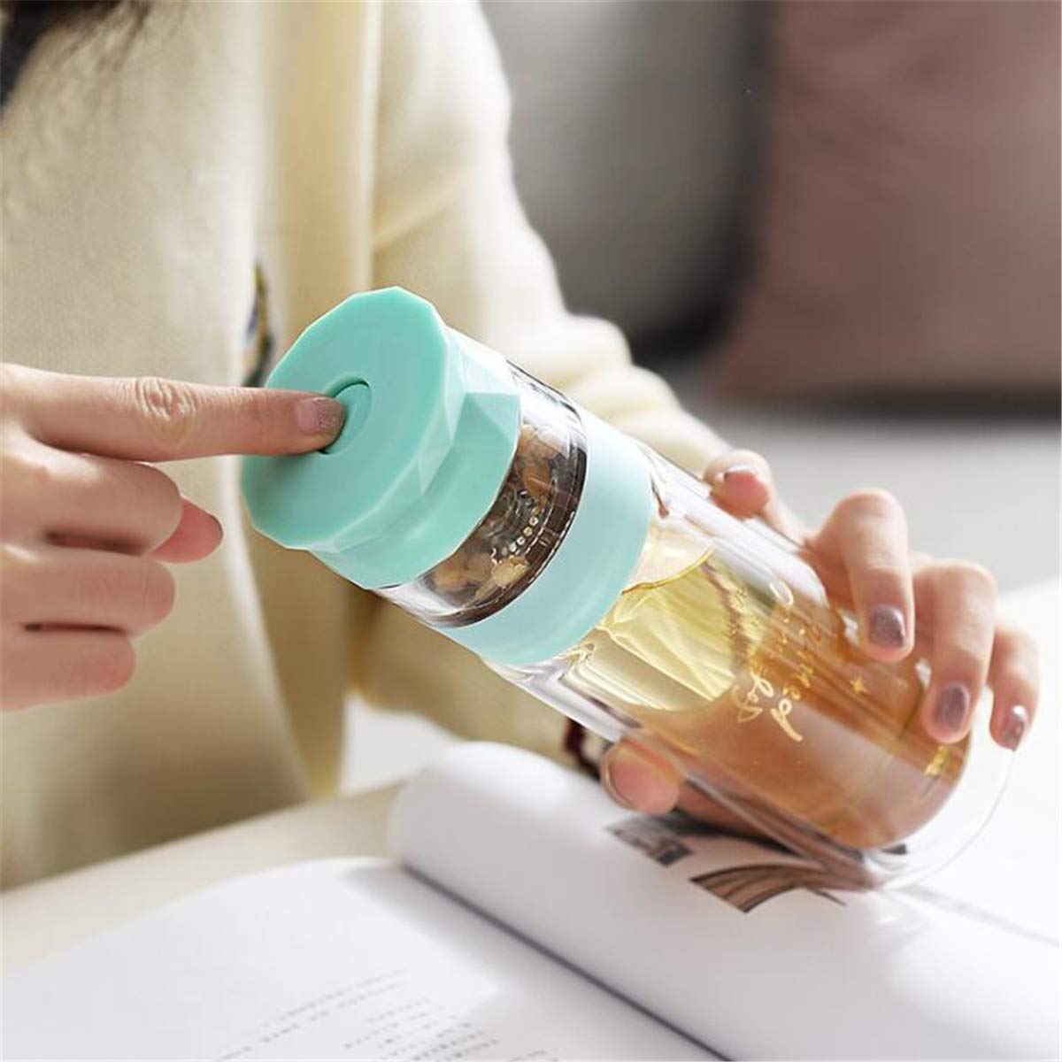RanDal 280 Ml Double Paroi En Verre Créatif Eau Tasse De Séparation De Thé Tasse Tasse Acier Libre Avec Filtre - Vert