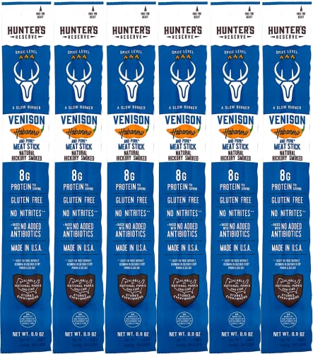 6 Count - Hunter's Reserve - PKM - Exotic Meat Trail Sticks - 6 Count - Adventure You Can Taste - Wild Game Exotic Jerky Meat Sticks (Venison Habenaro)
