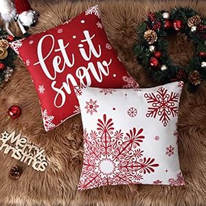 Caromio christmas decorations velvet pillow covers 18×18 inch set of 4 farmhouse outdoor decorative pillows winter holiday decor snowflake xmas tree deer throw cushion covers for sofa couch red  urban country home decor
