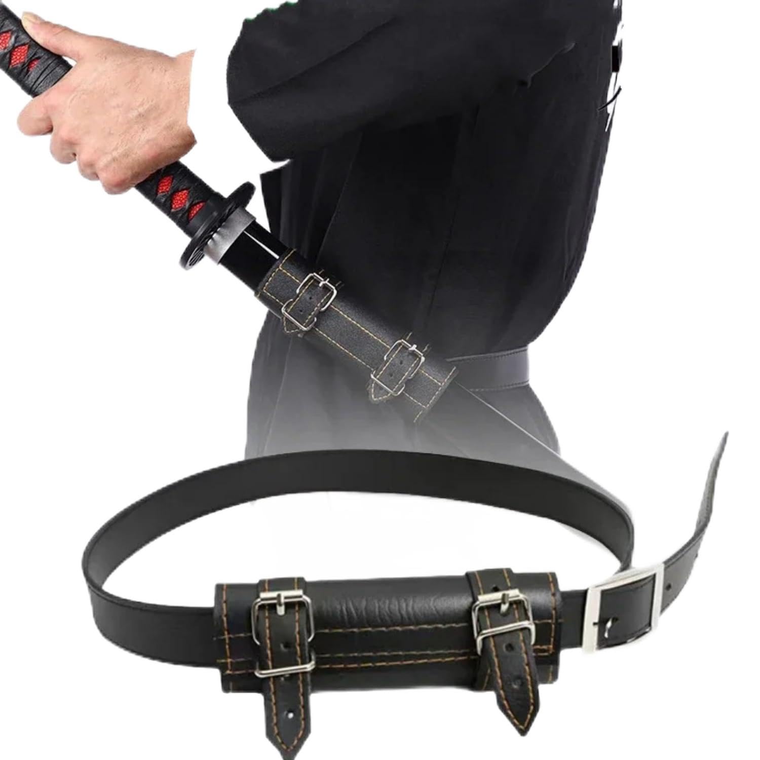 Cintura Porta Spada Per 3 Katana In Ecopelle - Con Fibbie Regolabili, Per Collezionisti