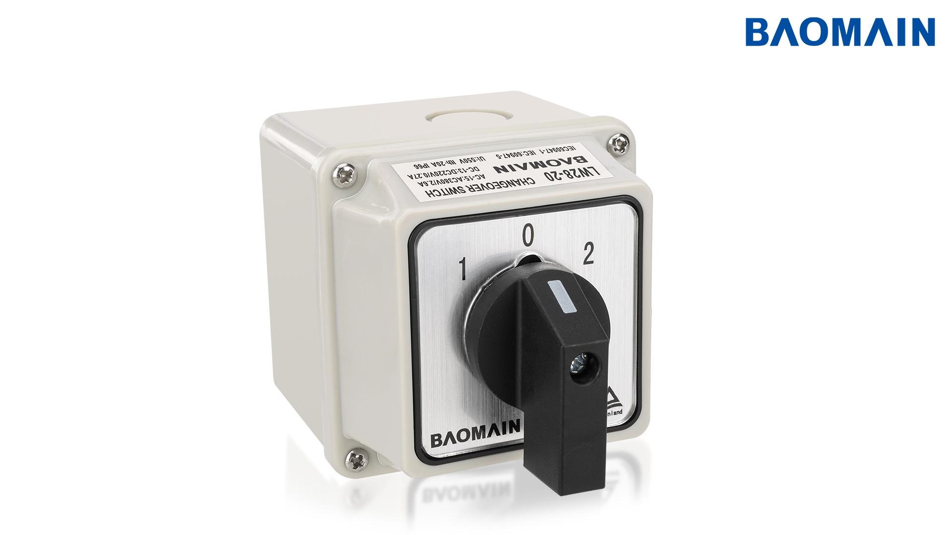 Commutateur Rotatif Universel SZW26-20 - 3 Positions ON-OFF-ON - 2 Phases, 8 Bornes - IP65