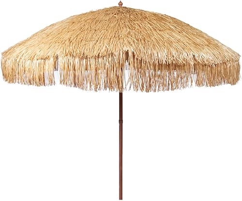 Miniatura 9 de Hula - Sombrilla Tiki de paja tropical, palapa, rafia, tiki hut, sombrilla hawaiana para patio con flecos, sombrilla bohemia de 6 pies 8 pies y 9