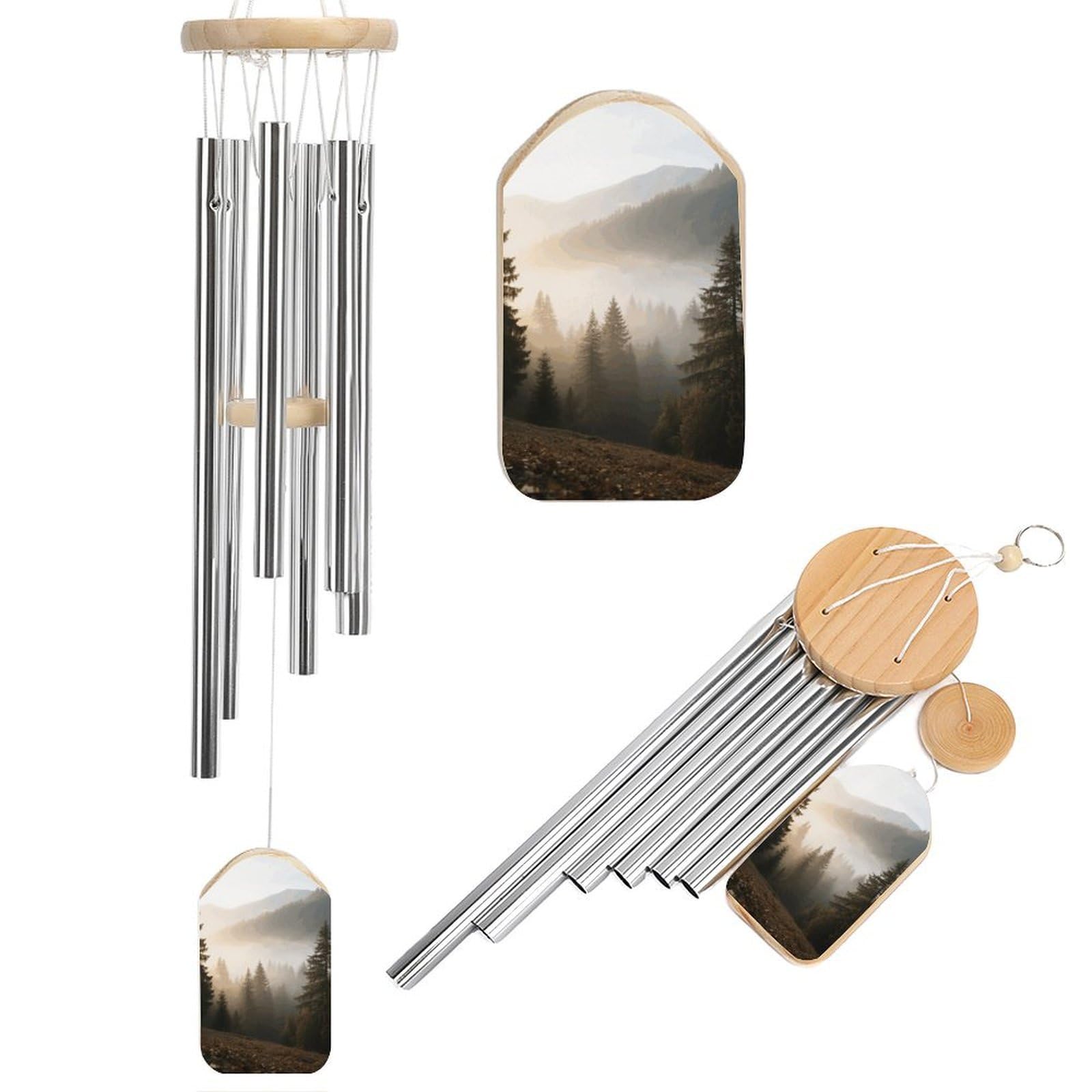 Carillon éolien forêt alpine de 52cm en aluminium pour jardin