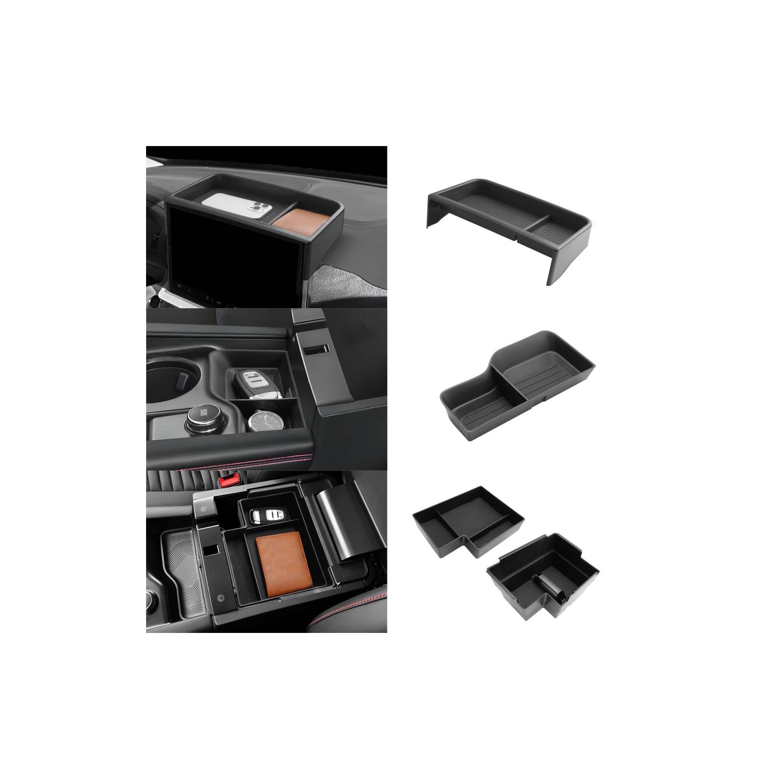 LUWU for 2026 2027 Explorer Center Console Organizer Accessories 4-Pack | for 2025-2027 Ford Explorer Behind Screen Organizer Armrest Storage Box Armrest Console Storage Box Insert Tray Coin Container