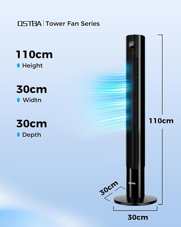 OSTBA 43'' Tower Fan for Bedroom, 85° Oscillating, 12H Timer, with Remote by OSTBA - Used condition - Image 7