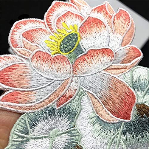 Ulricar Lotus Embroidery Patch Iron On Beautiful Flower Stickers For Jacket Flight Suit T-Shirt Skirt Bag Decoration Embroidered Diy Patchwork Handmade Sew Garments Appliques, Zd03, Pink #TOP3