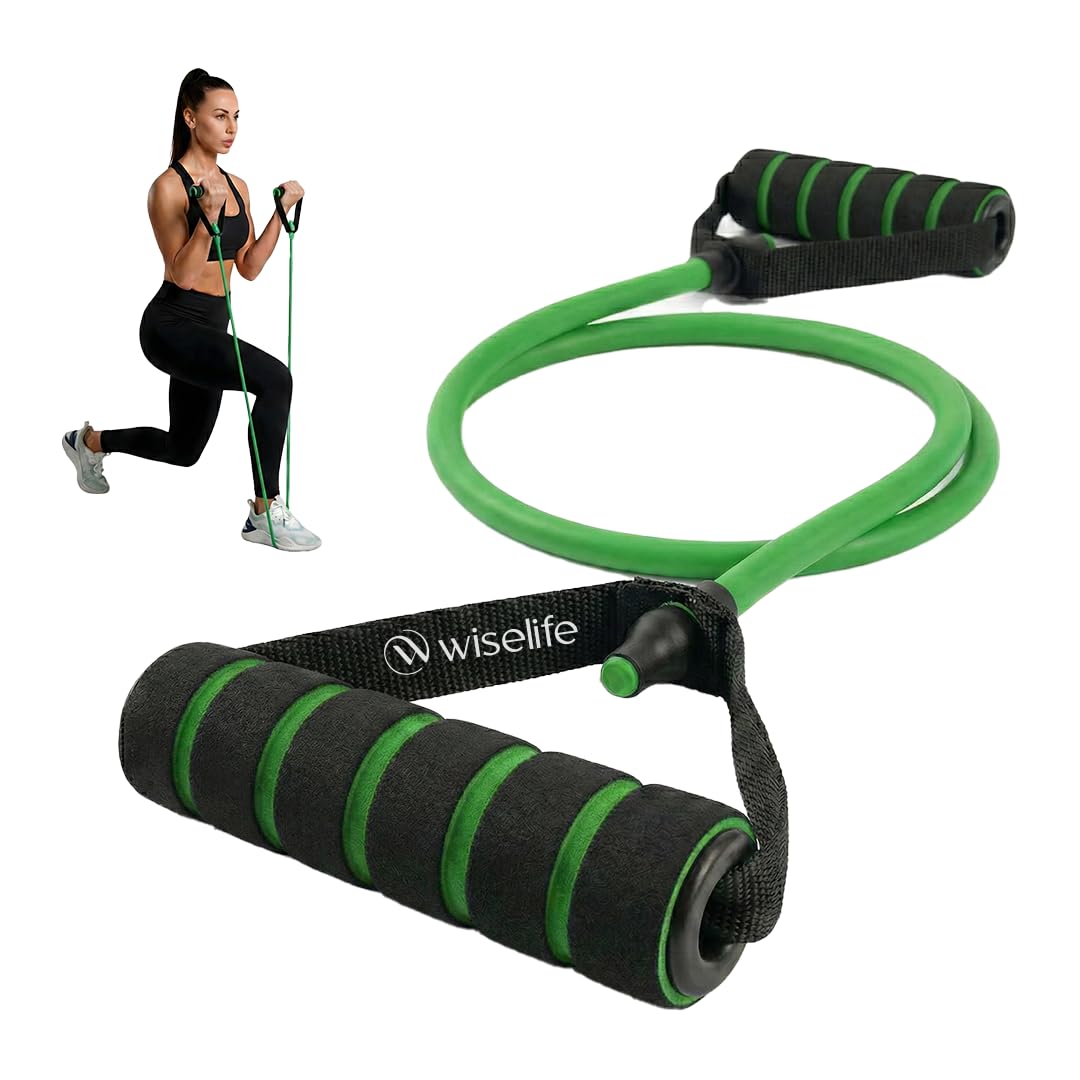 Wiselife Resistance Bands with Handles, Single Resistance Bands, Exercise Bands with Handles, for Resistance Training, Physical Therapy, Home Workouts, Fitness, Pilates (Green)