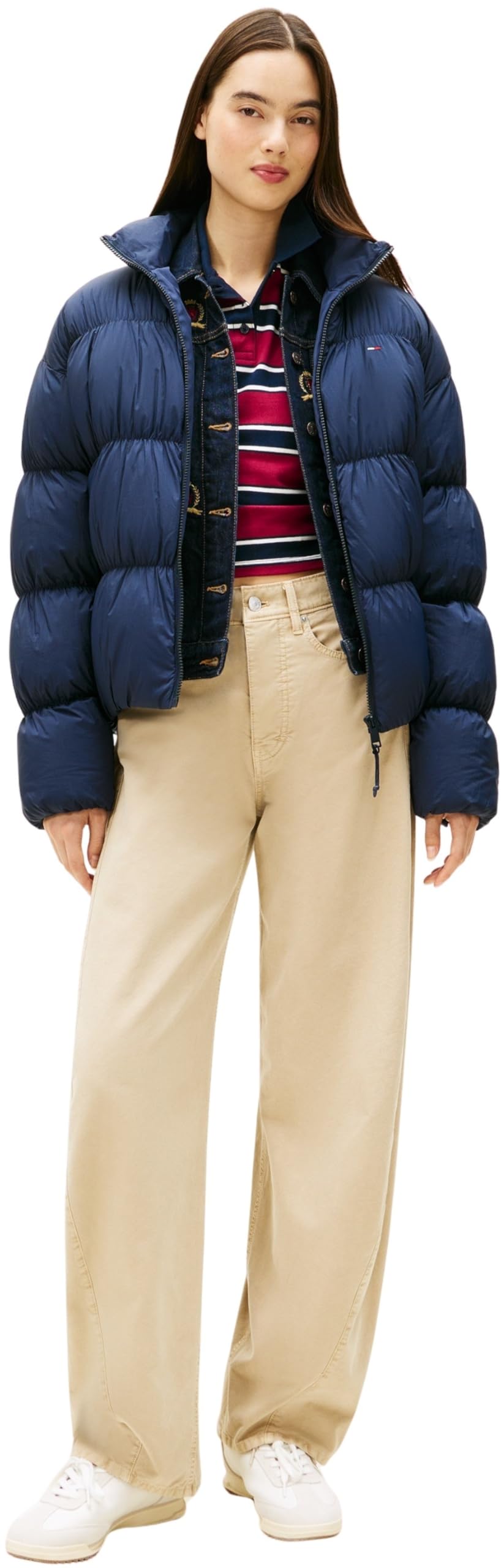 Tommy Jeans Damska kurtka puchowa TJW ROUCHED PFFR JCKT DWN EXT DW0DW22042, NIEBIESKA (Dark Night Navy), L, NIEBIESKI (Dark Night Navy), L