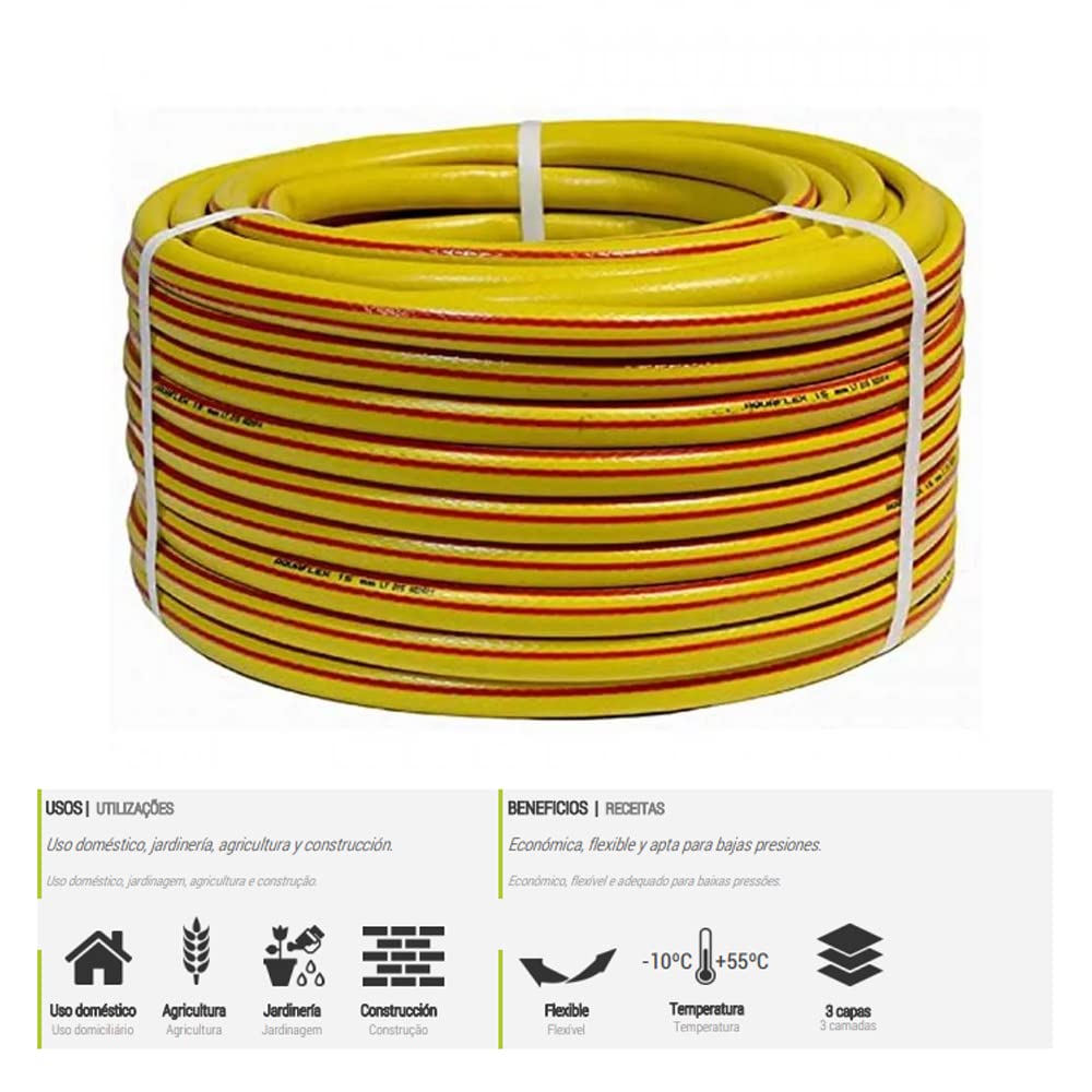 Manguera de jardín Aquaflex 20mm rollo de 50 mts. Manguera económica en PVC flexible. Manguera jardín con tres capas que soporta temperaturas de -10ºC/+55ºC