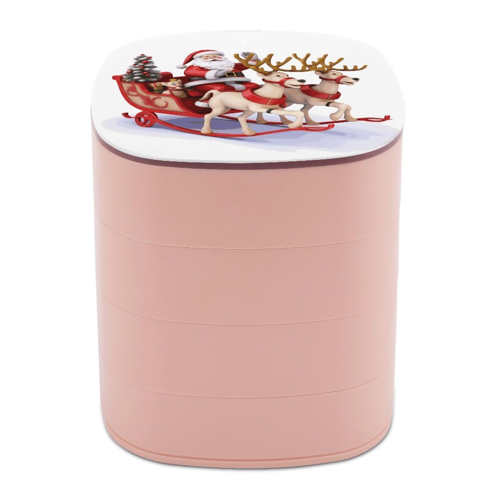 FekiLoot Santa Claus Reindeer Sled Jewelry Box 4-Layers Rotatable Jewelry Organizer Storage Box with Mirror Cute Travel Jewelry Case Portable Earring Holder Organizer for Ring Necklace Bracelet