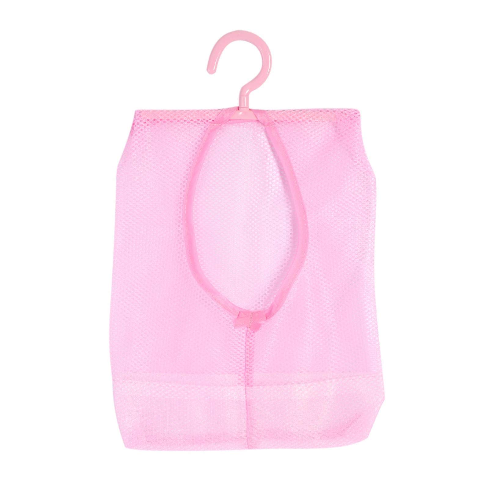 Tomotato Clothespin Bag with Hanger, Multi Purpose Hanging Mesh Bag Hanger Socks Underwear Storage for Bathroom Wardrobe Laundry Clothesline Outdoor, 11.8 x 10.2in(Pink)