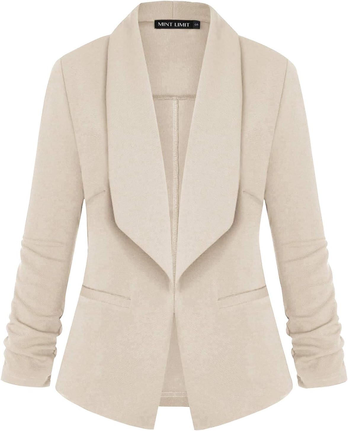 Unifizz Womens Casual 3/4 Sleeve Blazer Shawl Collar Open Front Cardigan Work Office Jacket with Pockets