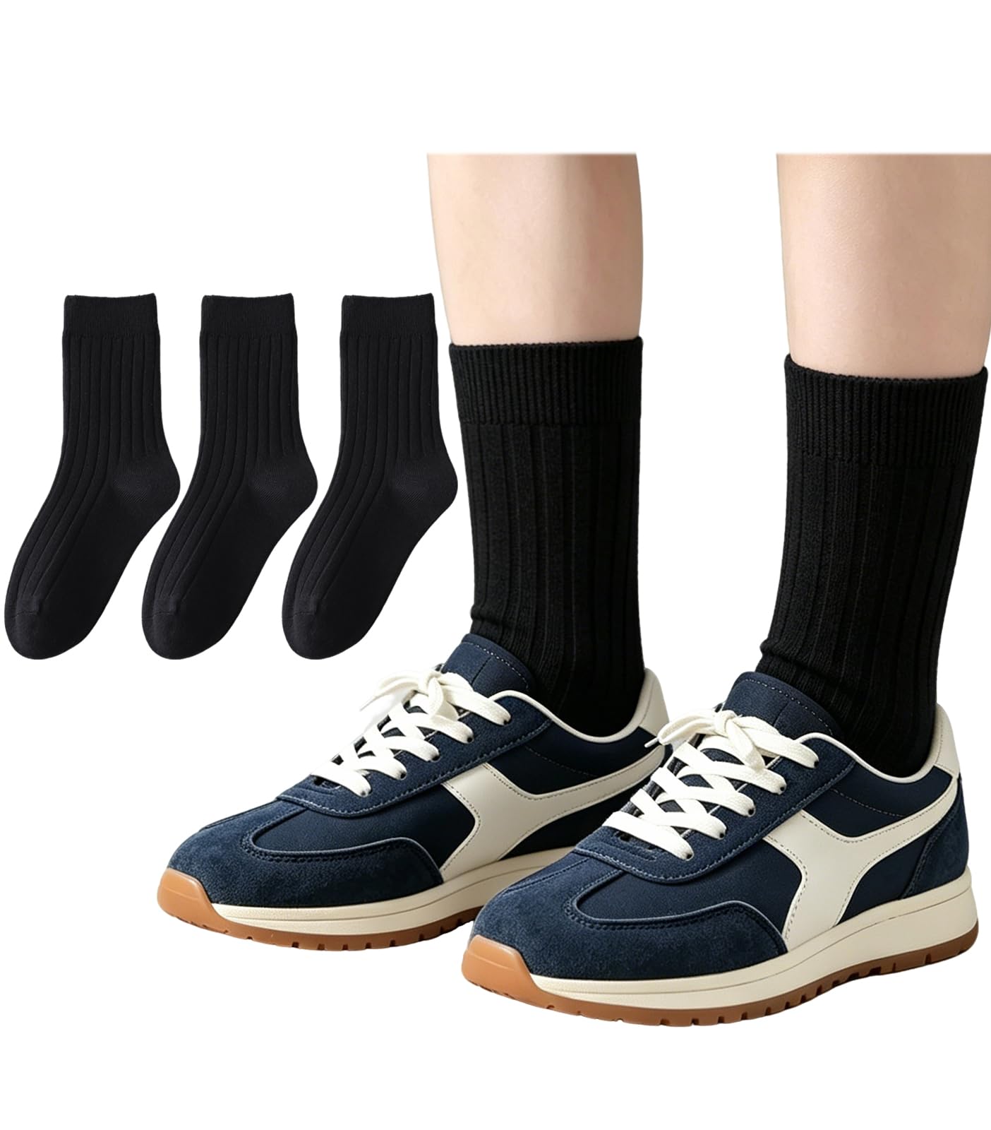 3 Pairs Boys Dress Socks Kids Girls Black Crew Uniform Sock for Toddler
