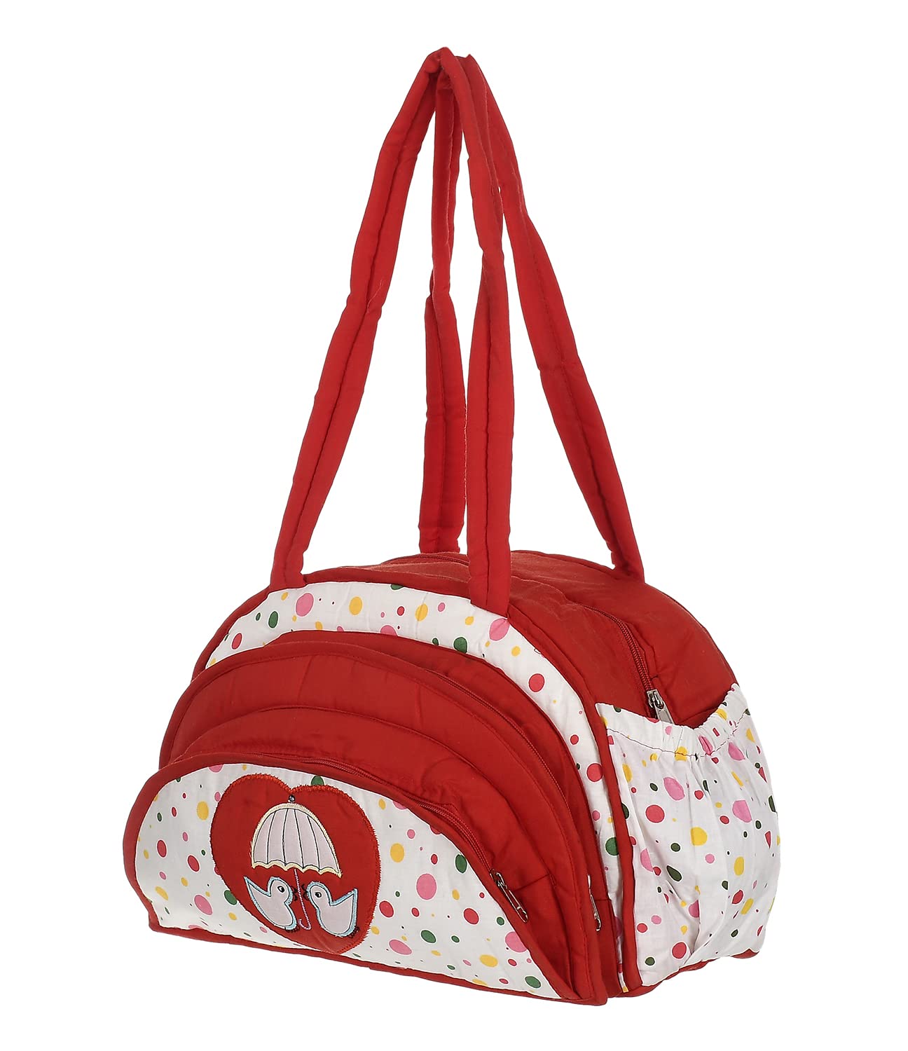 Kuber Industries Cotton Multiuses Dot Print Mothers Bag/Diapers Bags With Handle For Traveling & Storing (Red & White)-picture-30