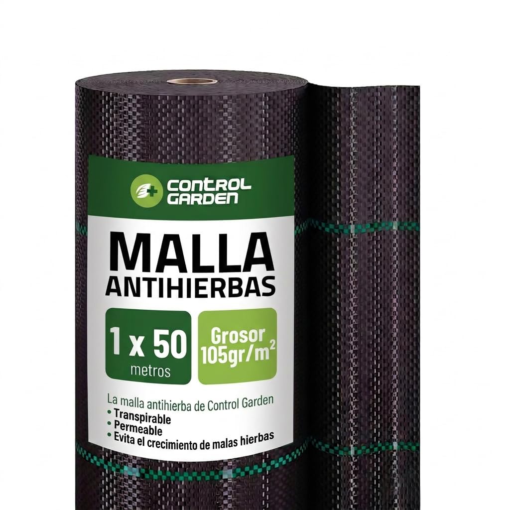 Control Garden Malla Antihierbas 1 x 50 m Groso 105gr | Malla Anti Malas Hierbas y Maleza para Jardín, Huerto, Cesped | Lona Antigerminación Transpirable, Permeable y Resistente