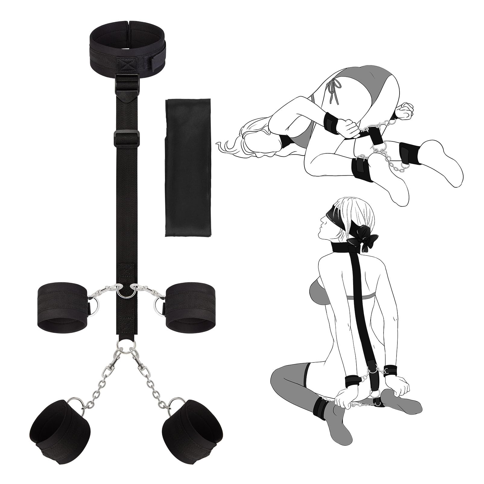 BDSM Adult Toys Bondage Kit - UTIMI Neck to Wrist Behind Back Collar Restraints with Handcuffs Ankle Cuffs Blindfold Restraint Bondaged Kit for Couples Sex Adjustable Set SM Play