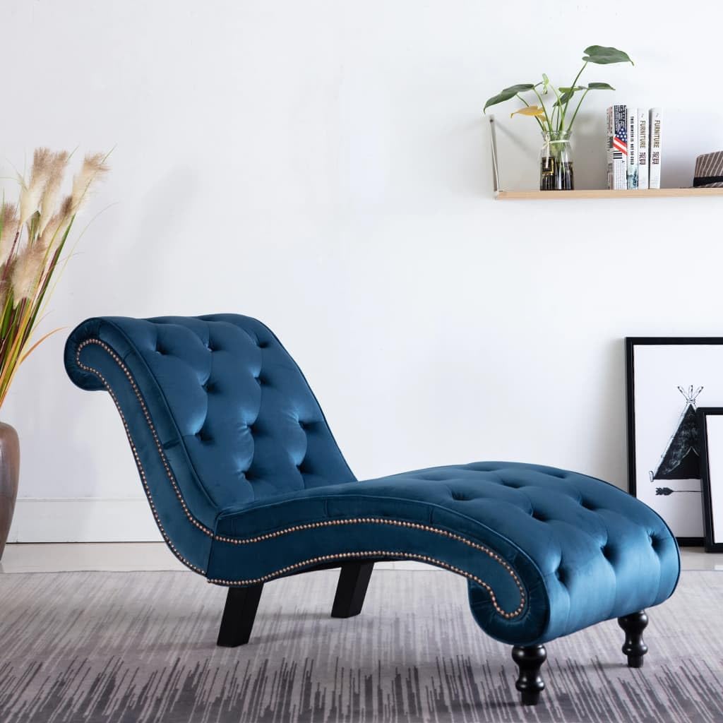 vidaXL Cislonga Imbottita Relax Ergonomica Trapuntata Chaise Lounge Sedia a Sdraio Lusso Elegante Morbida Ottomana Blu in Velluto