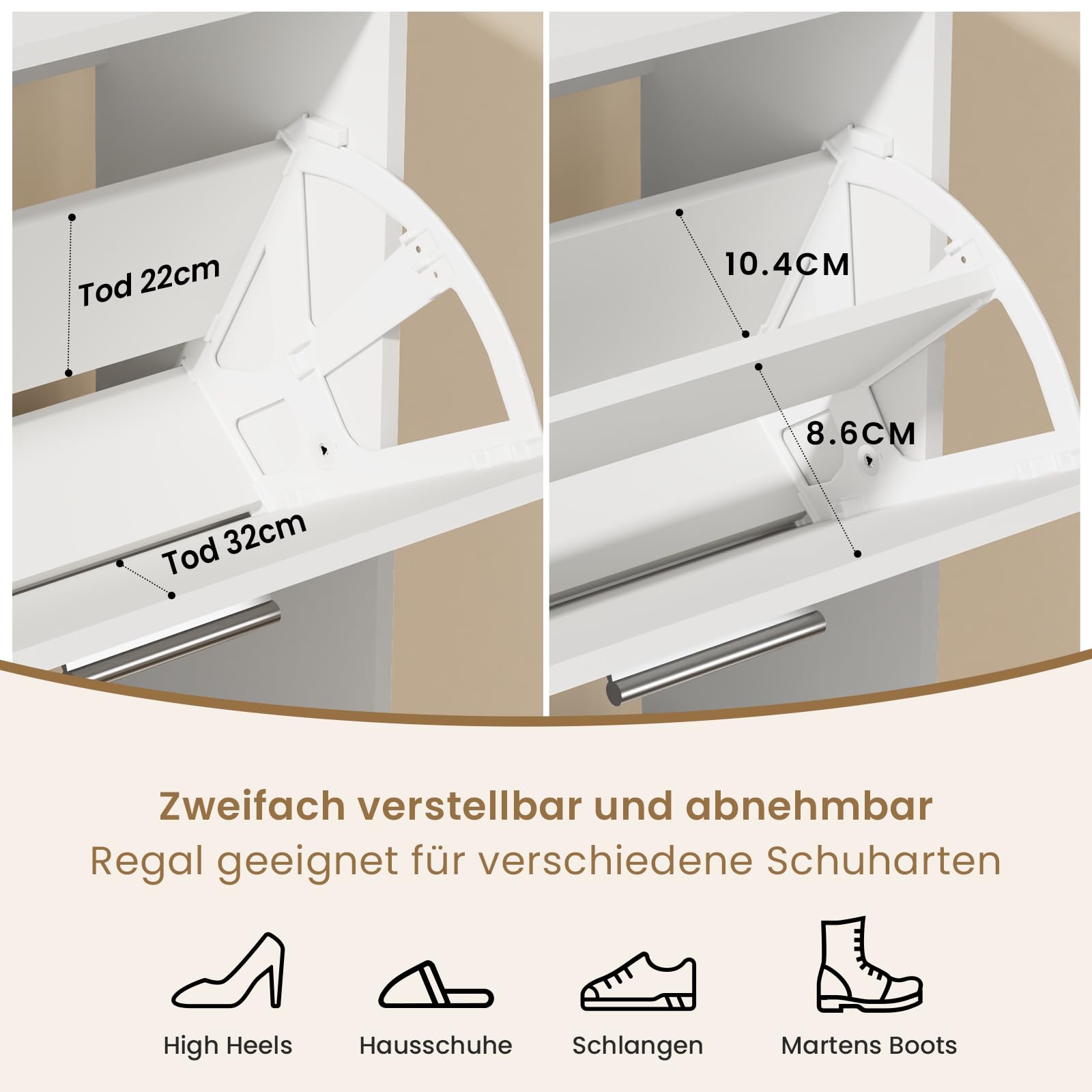 Asgolion Schuhschrank 3 Klappen, Schuhregal, Trennwand verstellbar,Schuhaufbewahrung, Schuhschrank Holz für den Eingang, Flur, Wohnzimmer, 60 x 22.5 x 120 cm, weiß
